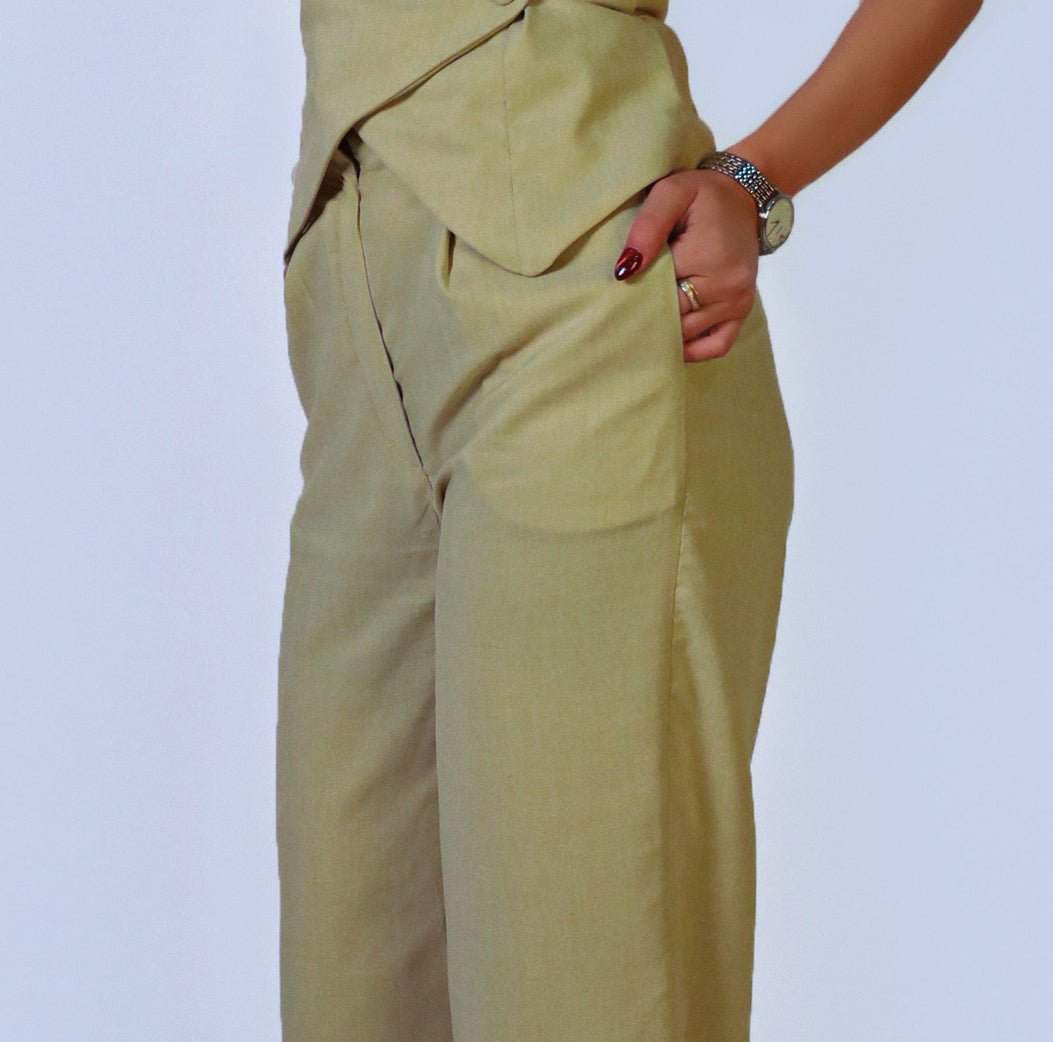 High-quality premium pastel olive wide-leg work pants for women
